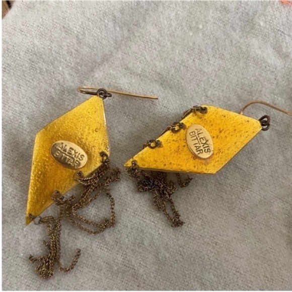 Alexis Bittar Gold Lucite Dangle Earrings with box and travel pouch - Picture 5 of 8